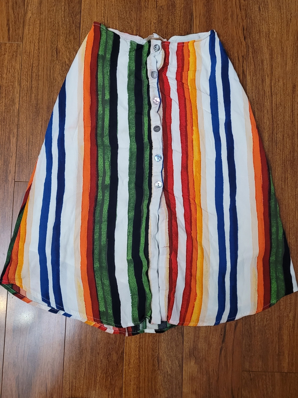 Olivaceous Multicolor Vertical Stripe Button-Front Skirt Small